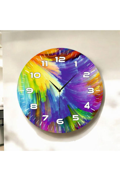 Renkli Baskı Desenli Sayılı Hediyelik Ahşap Sessiz Tablo Duvar Saati