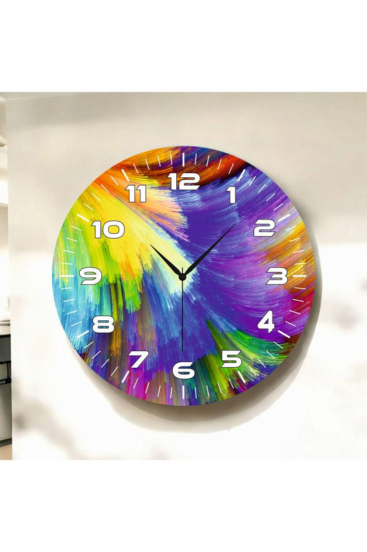 Renkli Baskı Desenli Sayılı Hediyelik Ahşap Sessiz Tablo Duvar Saati