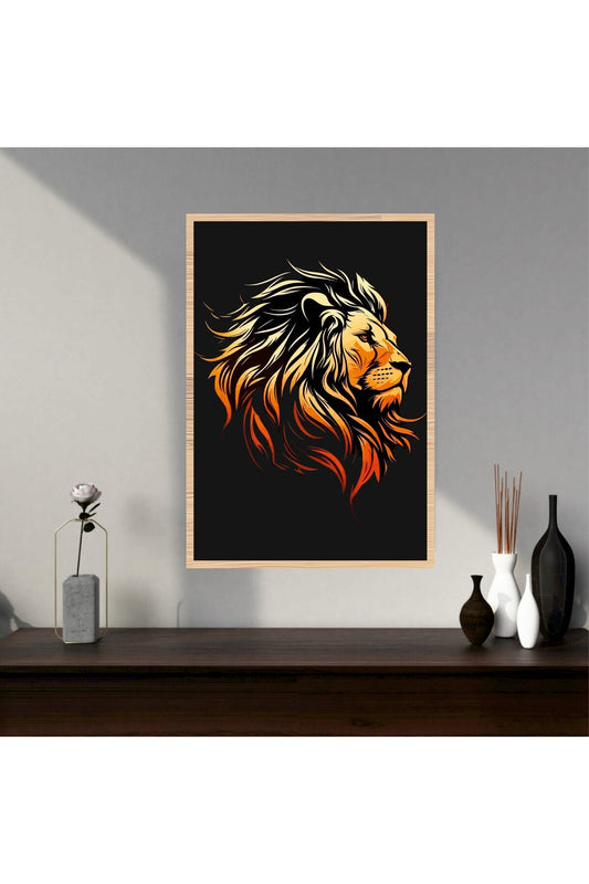 Aslan Hayvan Büyük Boy Renkli Solmaz Kaliteli Baskı Çerçeve Görünümlü MDF Tablo 70x50cm 245