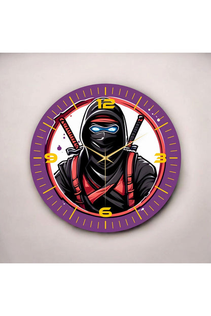 Renkli Baskı Gamer Oyuncu Ninja Desenli Sayılı Hediyelik Ahşap Sessiz Tablo Duvar Saati