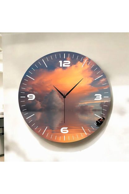 Renkli Baskı Doğa Desenli Sayılı Hediyelik Ahşap Sessiz Tablo Duvar Saati