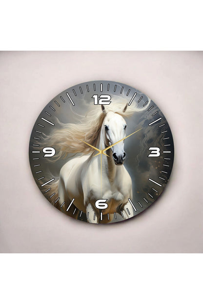 Renkli Baskı At Desenli Sayılı Hediyelik Ahşap Sessiz Tablo Duvar Saati