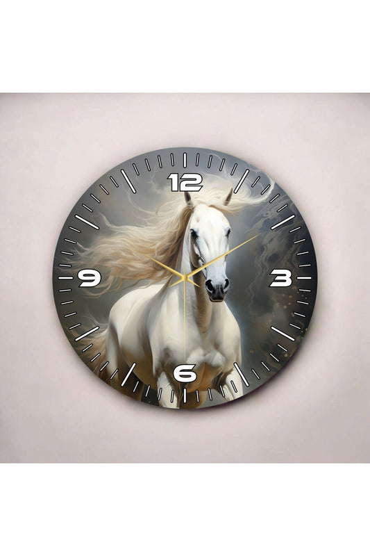 Renkli Baskı At Desenli Sayılı Hediyelik Ahşap Sessiz Tablo Duvar Saati