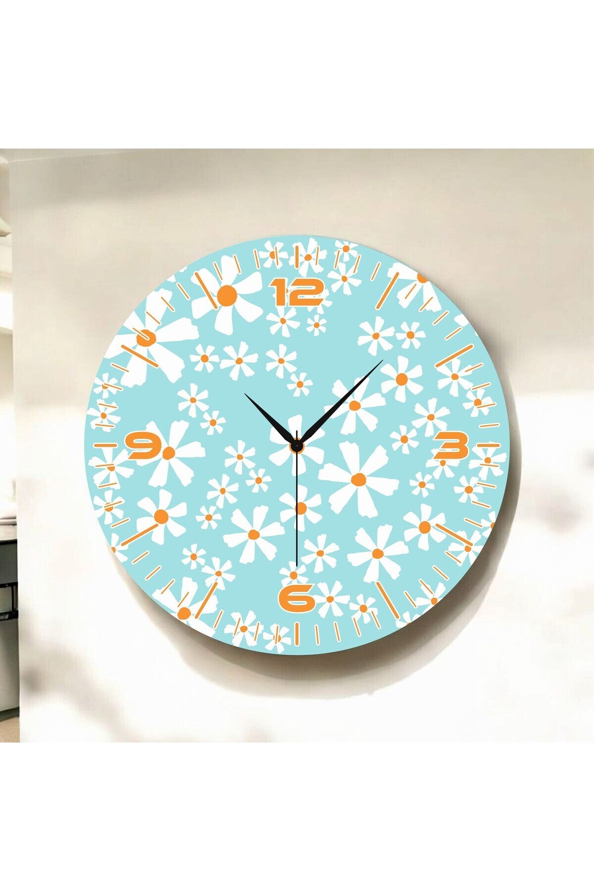 Çiçek Desenli Renkli Baskı Sayılı Hediyelik Ahşap Sessiz Tablo Duvar Saati