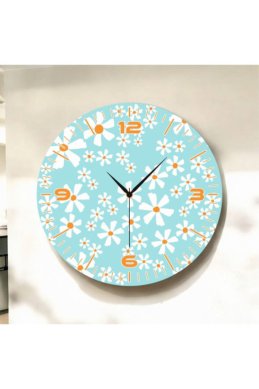 Çiçek Desenli Renkli Baskı Sayılı Hediyelik Ahşap Sessiz Tablo Duvar Saati