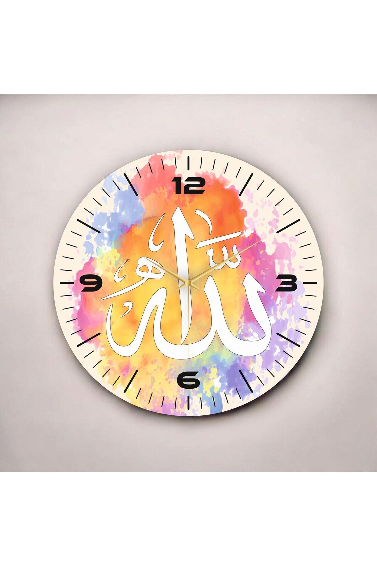 Renkli Baskı Dini Desenli Sayılı Hediyelik Ahşap Sessiz Tablo Duvar Saati