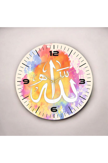 Renkli Baskı Dini Desenli Sayılı Hediyelik Ahşap Sessiz Tablo Duvar Saati