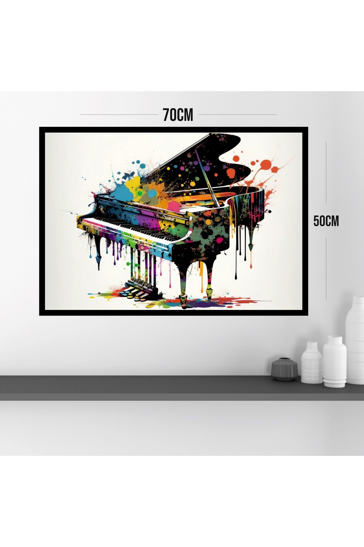Müzik Piano Büyük Boy Renkli Solmaz Kaliteli Baskı Çerçeve Görünümlü MDF Tablo 70x50cm 123