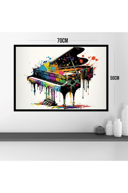 Müzik Piano Büyük Boy Renkli Solmaz Kaliteli Baskı Çerçeve Görünümlü MDF Tablo 70x50cm 123