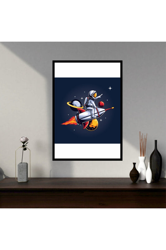 Uzay Astronot Büyük Boy Renkli Solmaz Kaliteli Baskı Çerçeve Görünümlü MDF Tablo 70x50cm 189