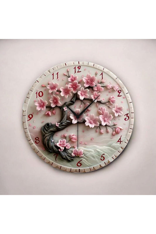 Renkli Baskı Çiçek Desenli Sayılı Hediyelik Ahşap Sessiz Tablo Duvar Saati