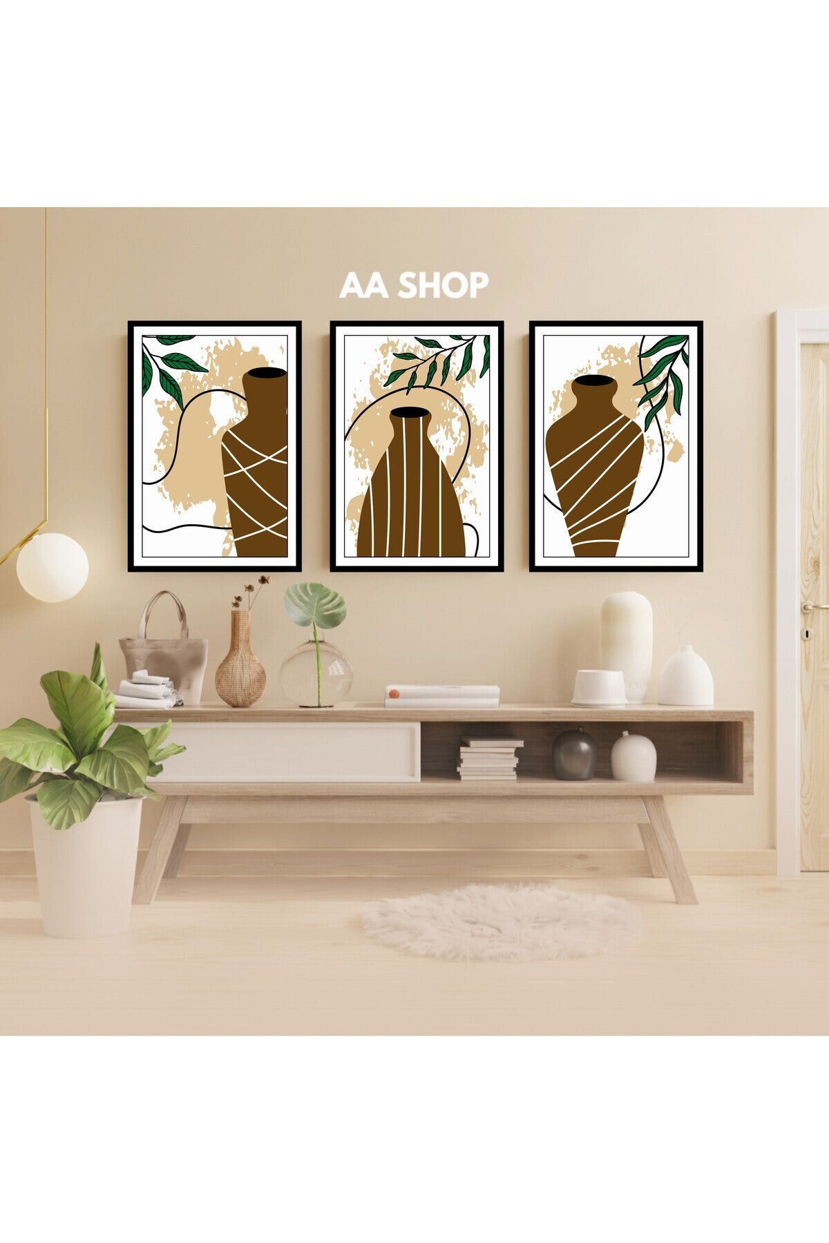 3 Parça Çiçek Yaprak Renkli Solmaz Kaliteli Baskı Çerçeve Görünümlü MDF Tablo Set 76