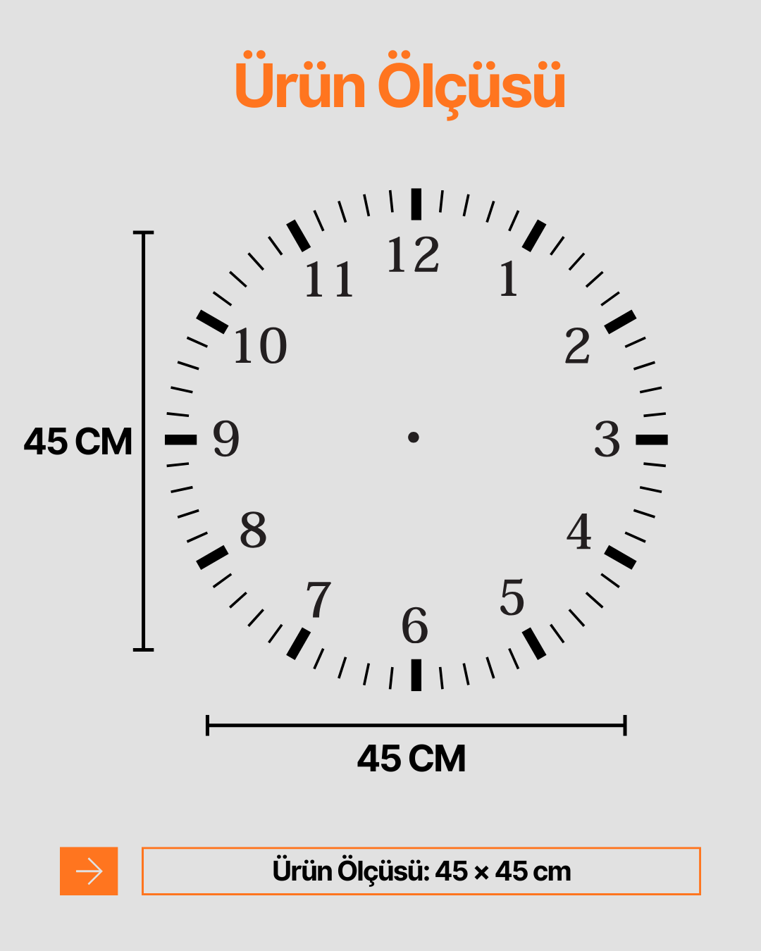 Ahşap Ceviz Mobilya Renk Desenli Hediyelik Sessiz Duvar Saati 50cm