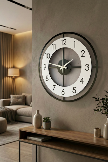 Ahşap Ceviz Mobilya Renk Desenli Hediyelik Sessiz Duvar Saati 50cm