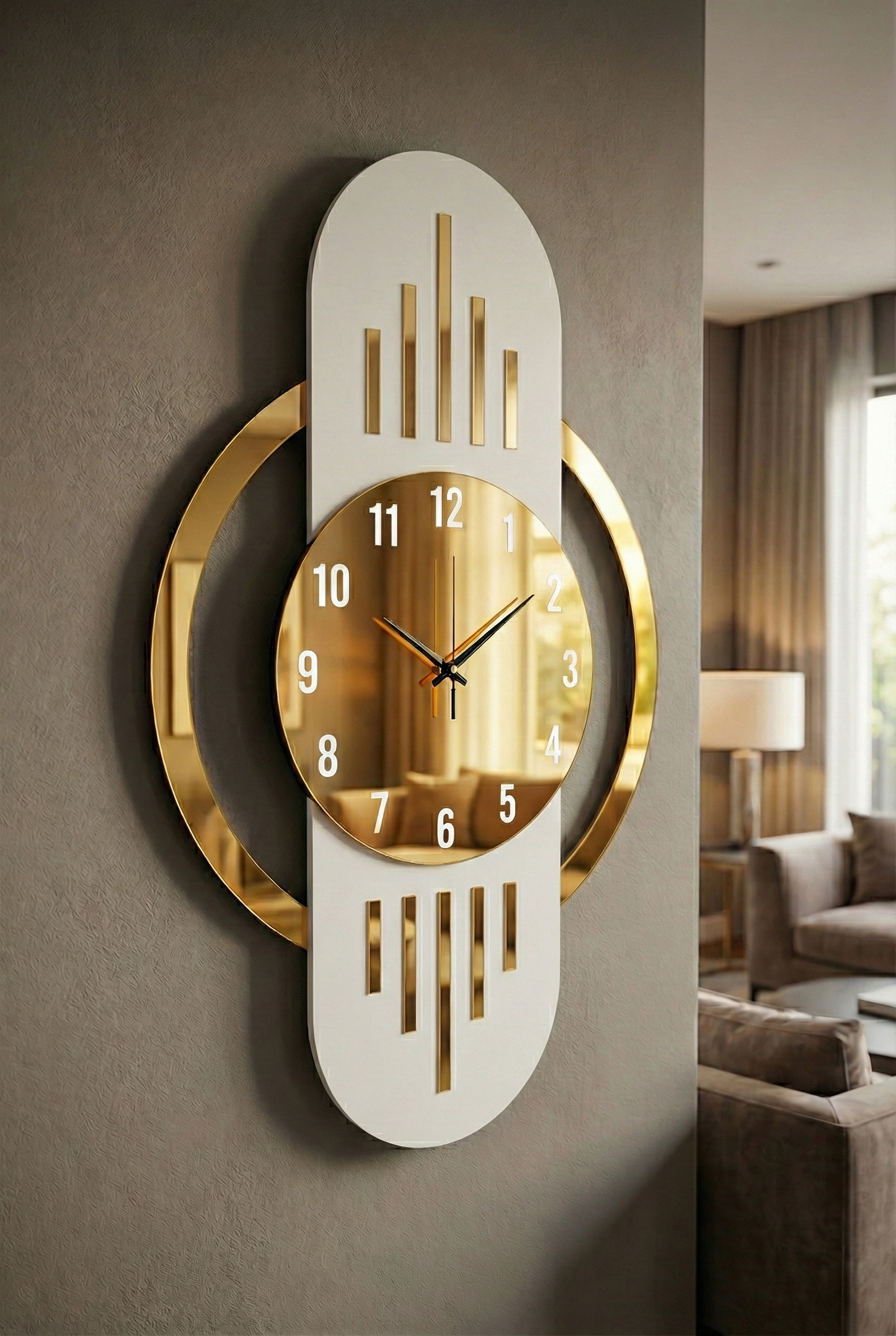 Ahşap Ceviz Mobilya Renk Desenli Hediyelik Sessiz Duvar Saati 50cm