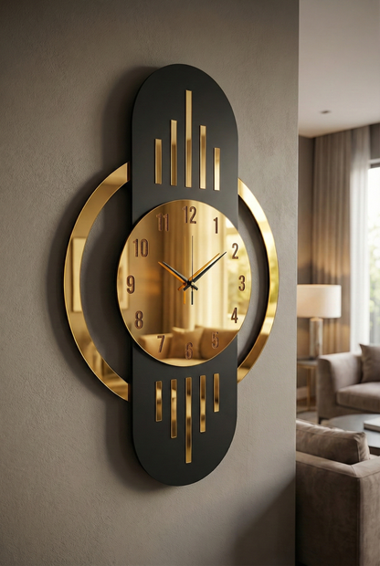 Ahşap Ceviz Mobilya Renk Desenli Hediyelik Sessiz Duvar Saati 50cm