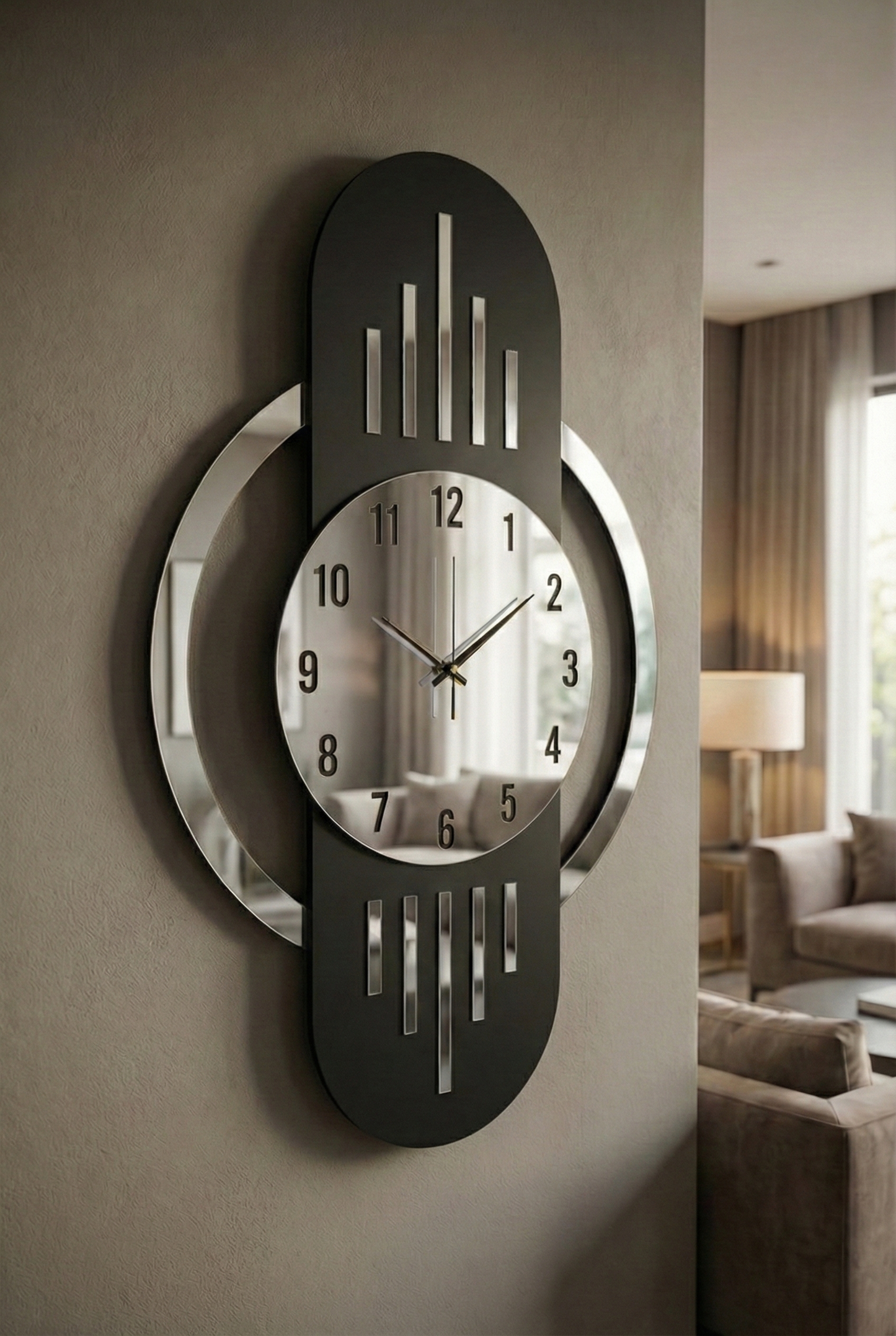 Ahşap Ceviz Mobilya Renk Desenli Hediyelik Sessiz Duvar Saati 50cm