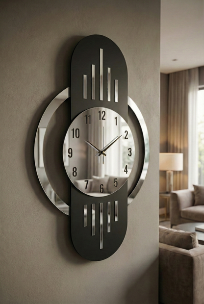 Ahşap Ceviz Mobilya Renk Desenli Hediyelik Sessiz Duvar Saati 50cm