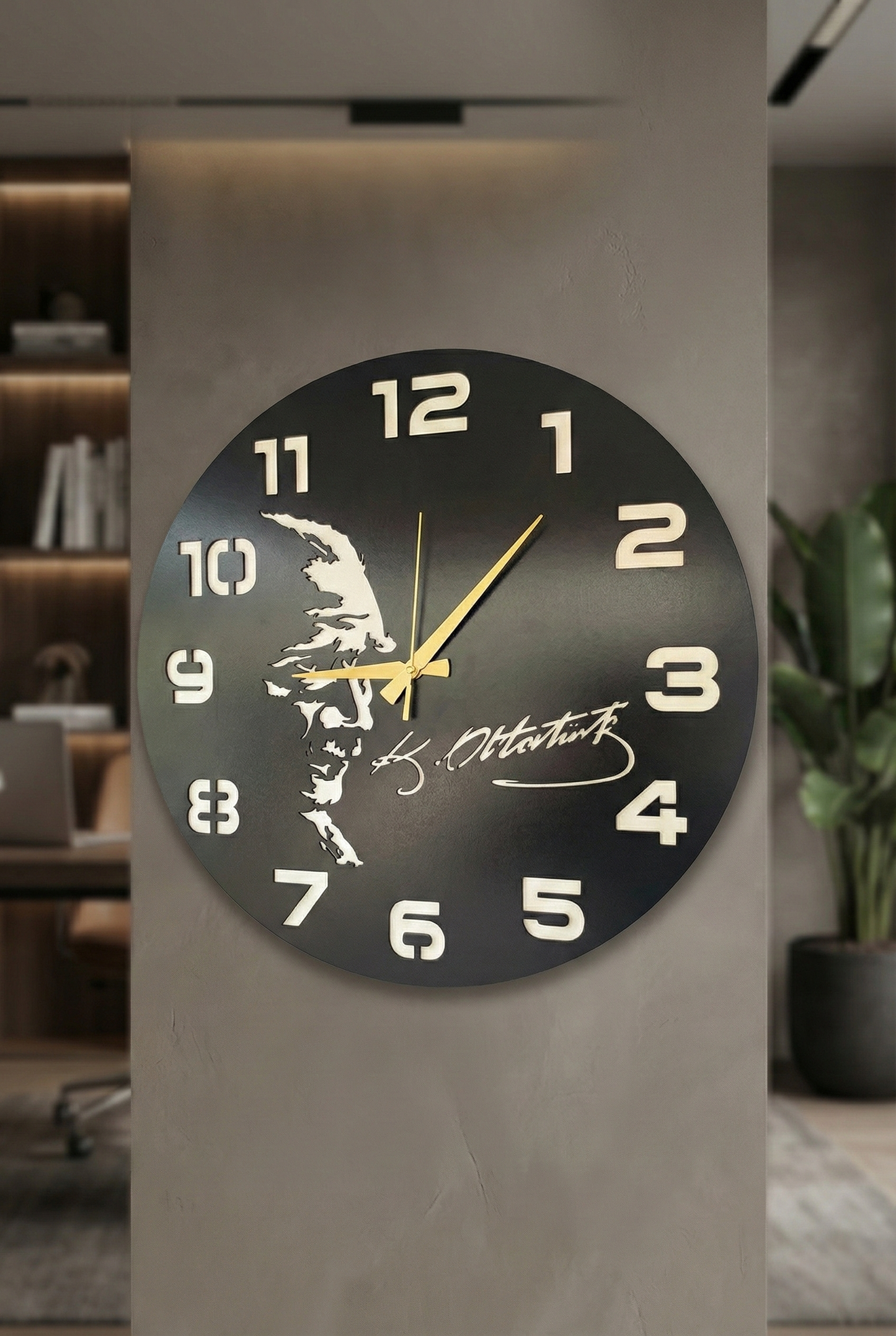 Ahşap Ceviz Mobilya Renk Desenli Hediyelik Sessiz Duvar Saati 50cm