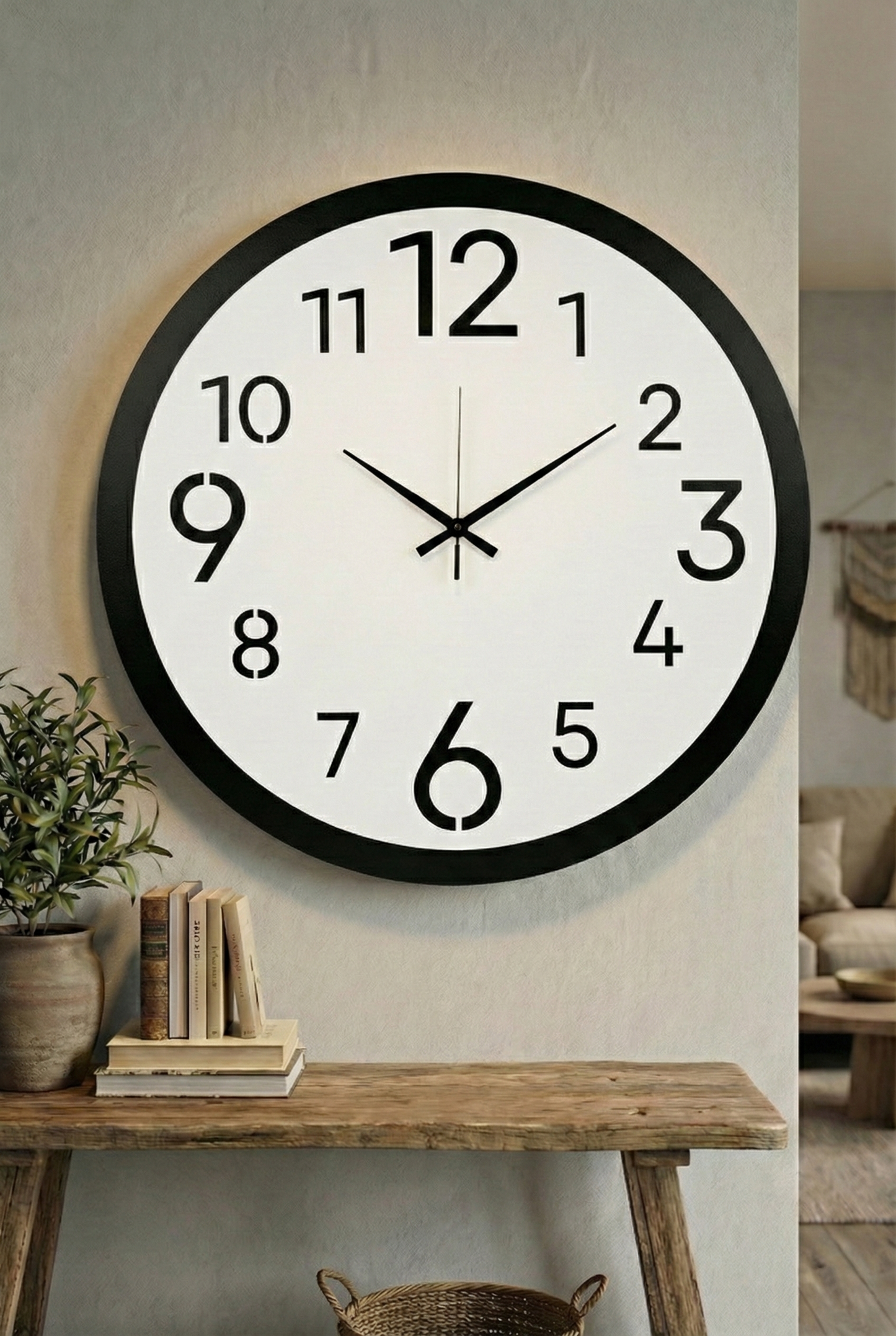 Ahşap Ceviz Mobilya Renk Desenli Hediyelik Sessiz Duvar Saati 50cm