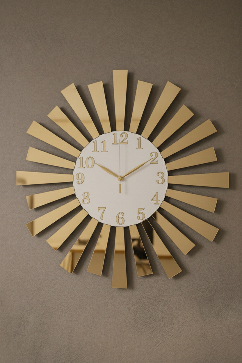 Ahşap Ceviz Mobilya Renk Desenli Hediyelik Sessiz Duvar Saati 50cm