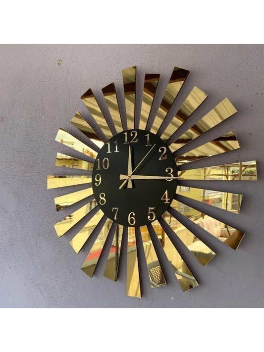 Siyah Gold Aynalı Pleksi Piyano Model Sayılı Ev Hediyelik Duvar Saati