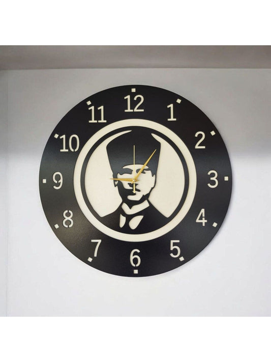 Atatürk Ahşap Siyah Renk Sade Sayılı Hediyelik Sessiz Duvar Saati 50cm