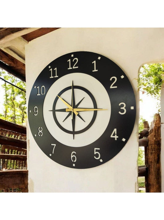 Rota Desenli Ahşap Siyah Renk Gemi Tekne Sayılı Hediyelik Sessiz Duvar Saati 50cm