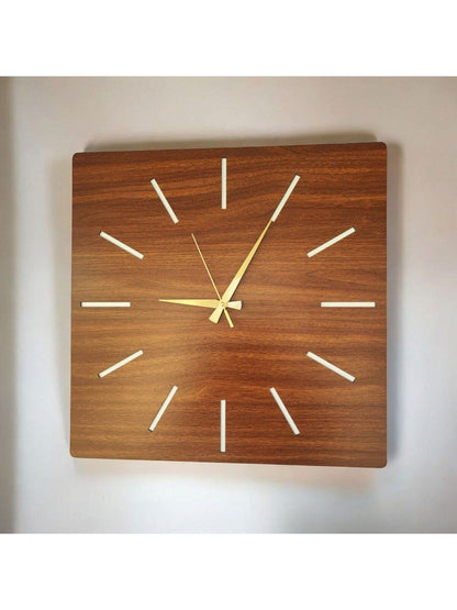 Kare Ahşap Ceviz Renk Sade Sayılı Hediyelik Sessiz Duvar Saati 50cm