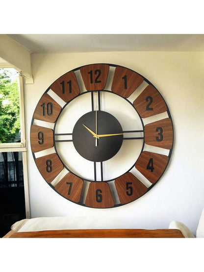 Ahşap Siyah Ceviz Renk Desenli Sayılı Hediyelik Sessiz Duvar Saati 50cm