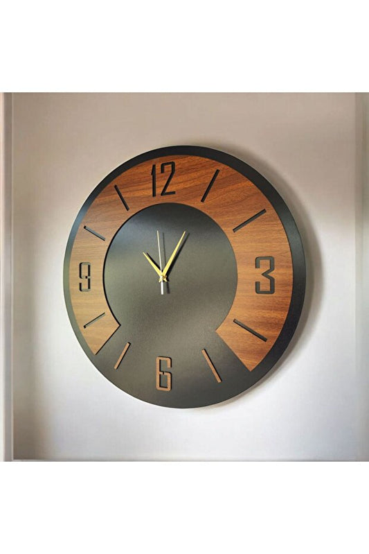 Ahşap Siyah Ceviz Renk Sade Sayılı Hediyelik Sessiz Duvar Saati 50cm