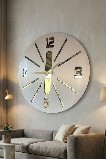 Ahşap Ceviz Mobilya Renk Desenli Hediyelik Sessiz Duvar Saati 50cm