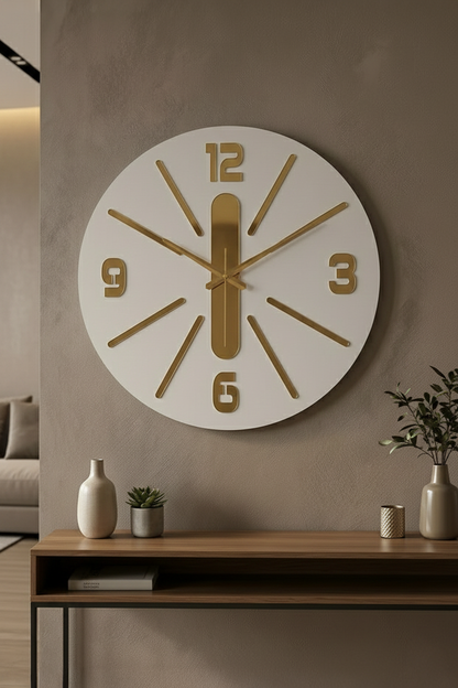 Ahşap Ceviz Mobilya Renk Desenli Hediyelik Sessiz Duvar Saati 50cm