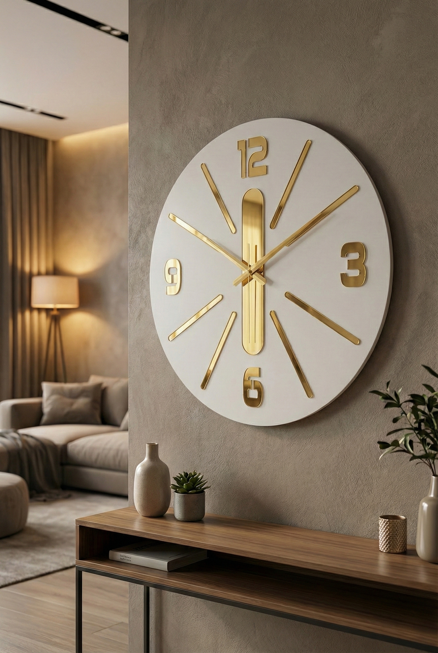 Ahşap Ceviz Mobilya Renk Desenli Hediyelik Sessiz Duvar Saati 50cm