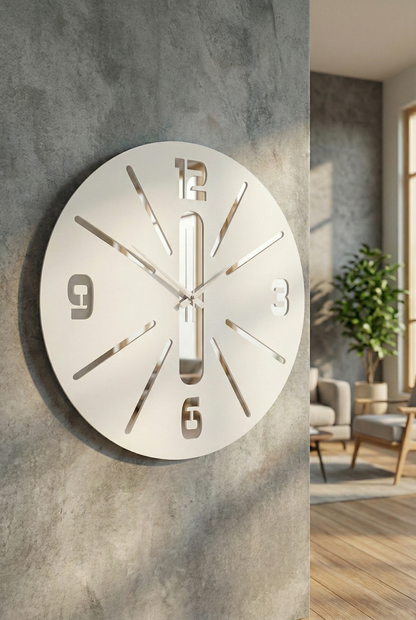 Ahşap Ceviz Mobilya Renk Desenli Hediyelik Sessiz Duvar Saati 50cm