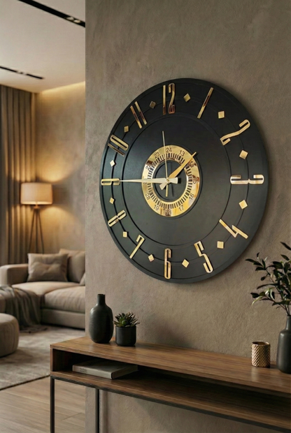 Ahşap Ceviz Mobilya Renk Desenli Hediyelik Sessiz Duvar Saati 50cm