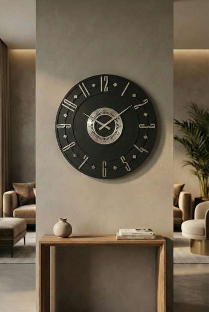 Ahşap Ceviz Mobilya Renk Desenli Hediyelik Sessiz Duvar Saati 50cm