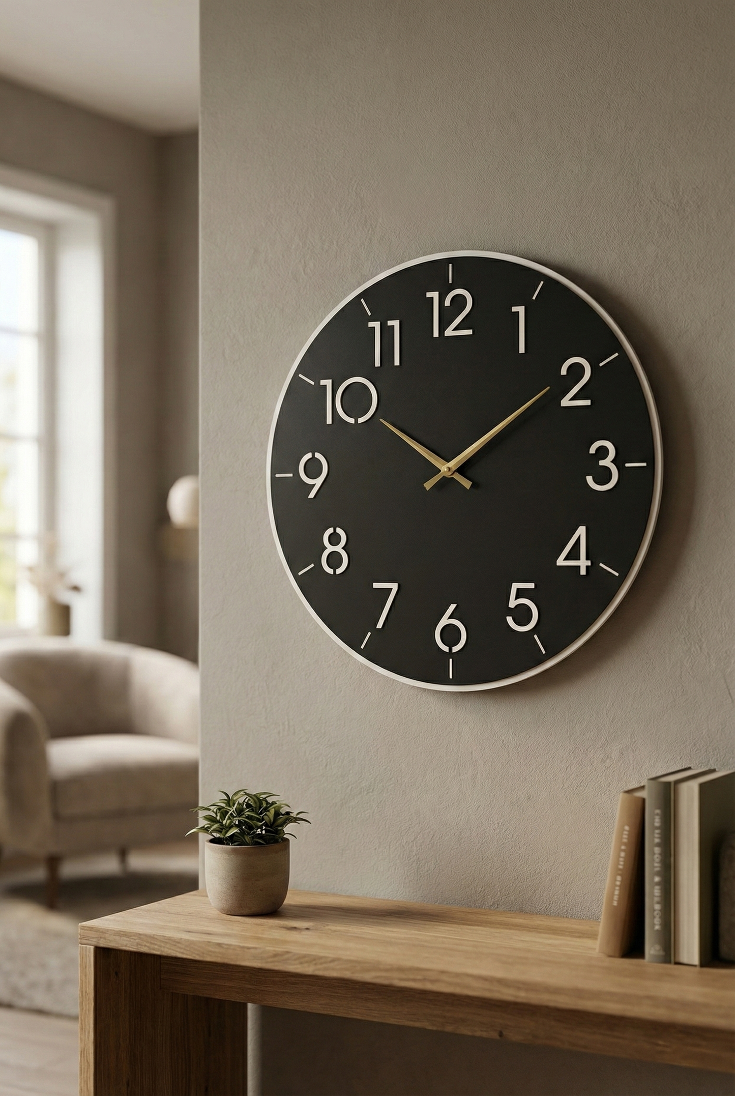 Ahşap Ceviz Mobilya Renk Desenli Hediyelik Sessiz Duvar Saati 50cm