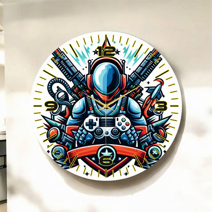 Gamer Oyuncu Renkli Baskı Desenli Sayılı Hediyelik Ahşap Sessiz Tablo Duvar Saati
