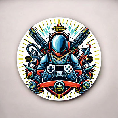Gamer Oyuncu Renkli Baskı Desenli Sayılı Hediyelik Ahşap Sessiz Tablo Duvar Saati