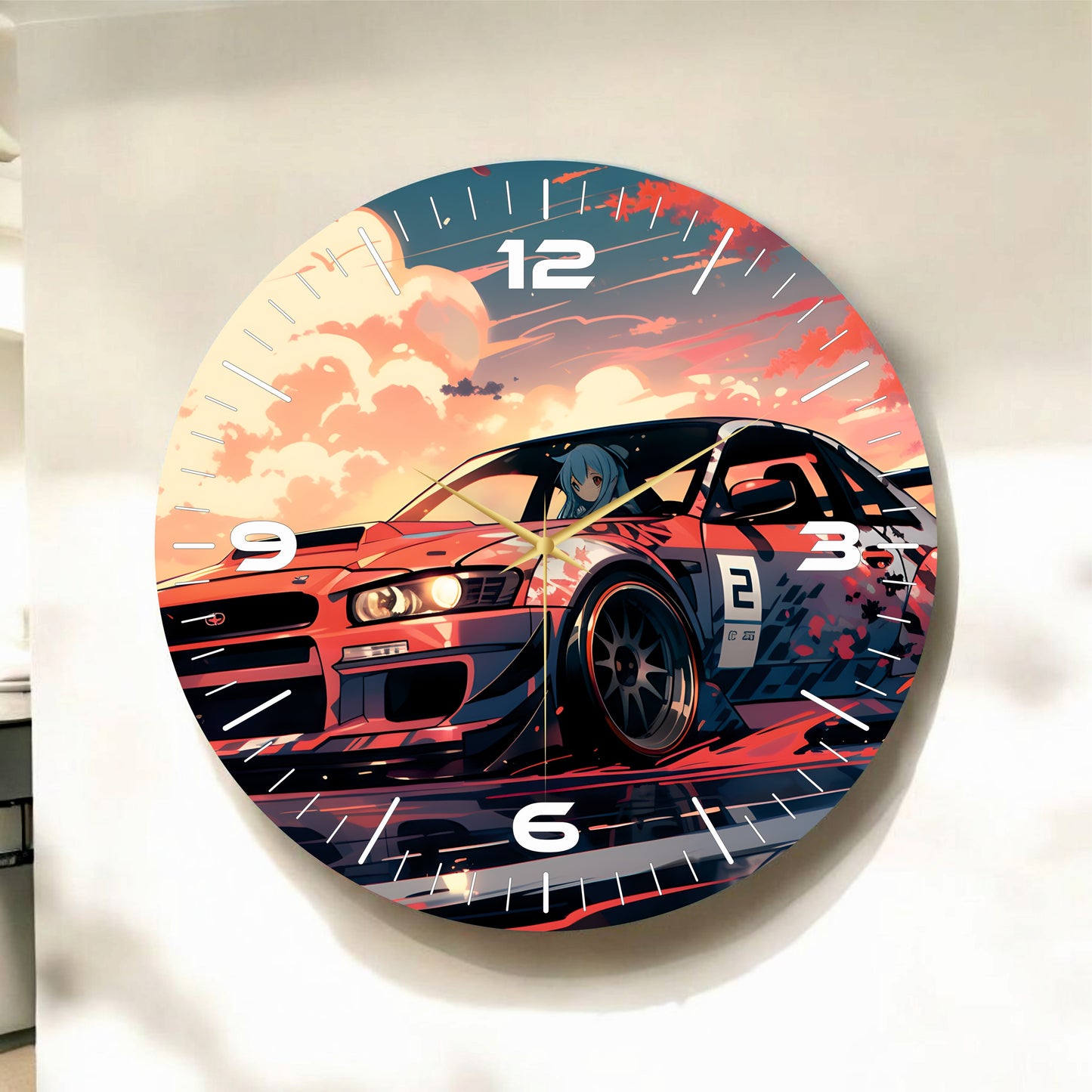 Renkli Baskı Araba Desenli Sayılı Hediyelik Ahşap Sessiz Tablo Duvar Saati
