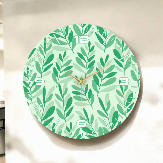 Yeşil Renkli Baskı Çiçek Desenli Sayılı Hediyelik Ahşap Sessiz Tablo Duvar Saati