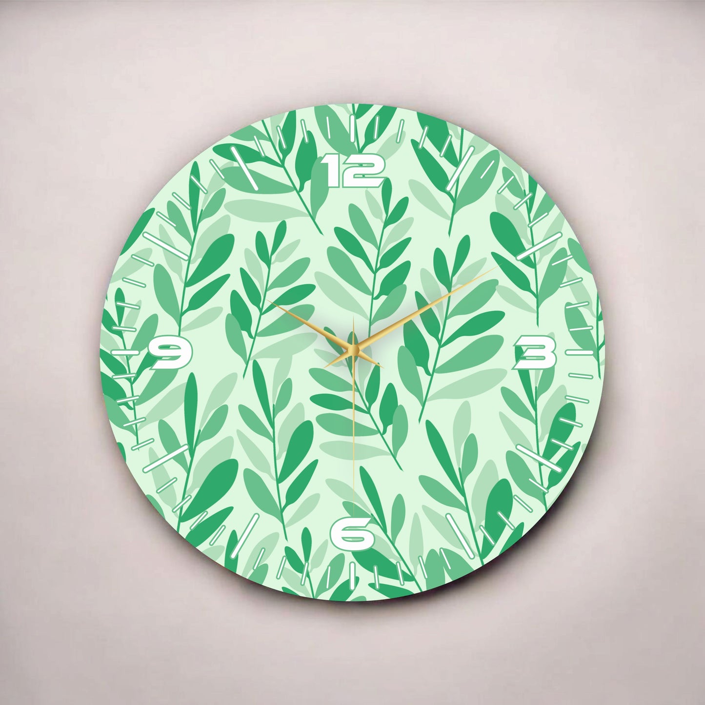 Yeşil Renkli Baskı Çiçek Desenli Sayılı Hediyelik Ahşap Sessiz Tablo Duvar Saati