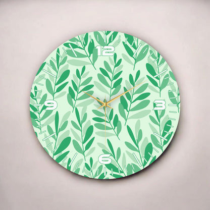 Yeşil Renkli Baskı Çiçek Desenli Sayılı Hediyelik Ahşap Sessiz Tablo Duvar Saati