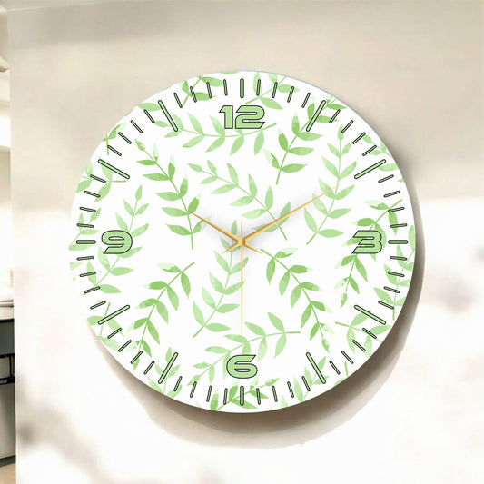 Renkli Baskı Yaprak Bitki Desenli Sayılı Hediyelik Ahşap Sessiz Tablo Duvar Saati
