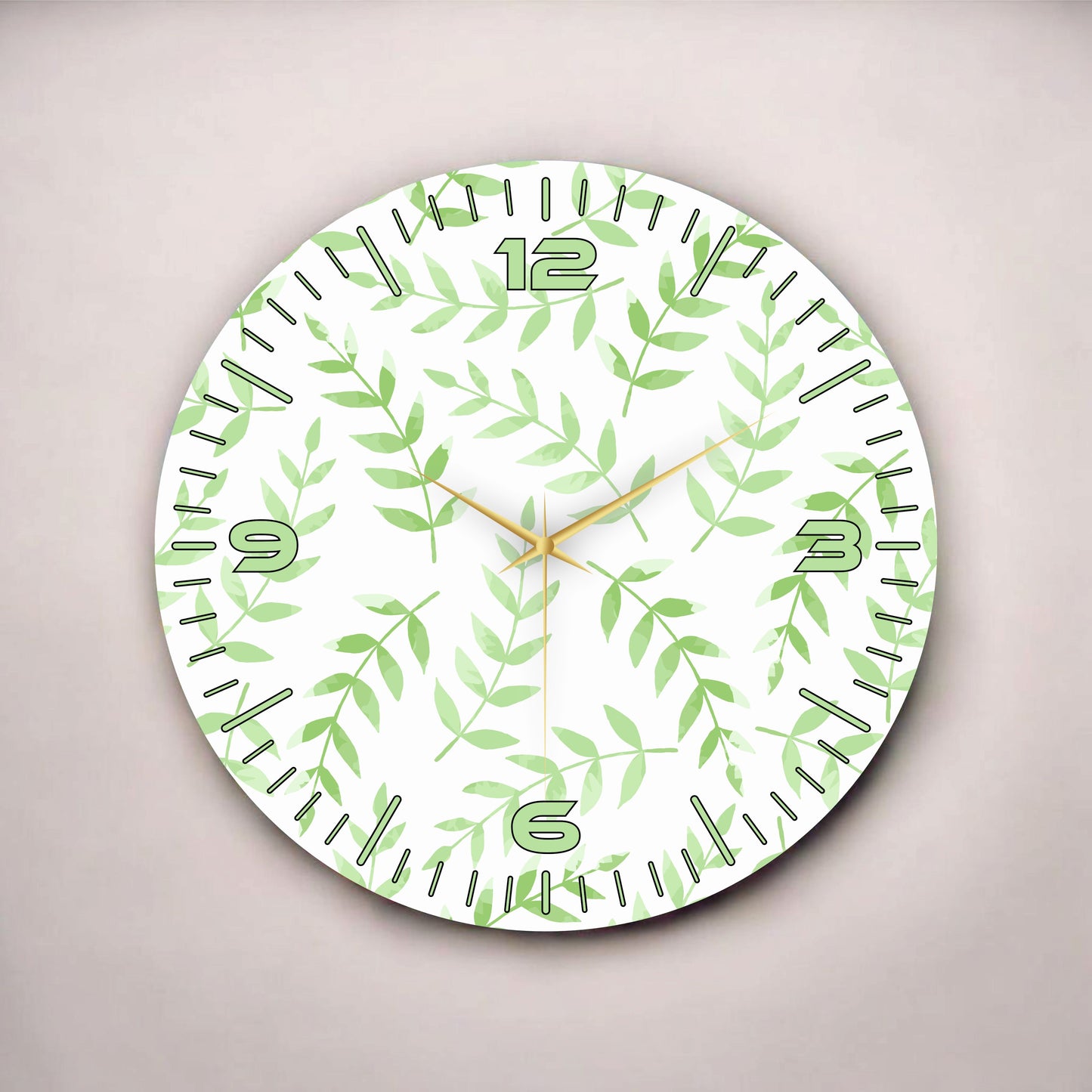 Renkli Baskı Yaprak Bitki Desenli Sayılı Hediyelik Ahşap Sessiz Tablo Duvar Saati