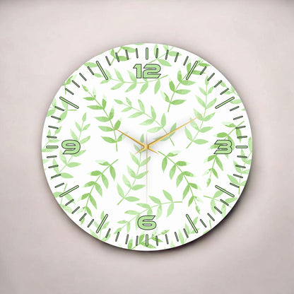 Renkli Baskı Yaprak Bitki Desenli Sayılı Hediyelik Ahşap Sessiz Tablo Duvar Saati