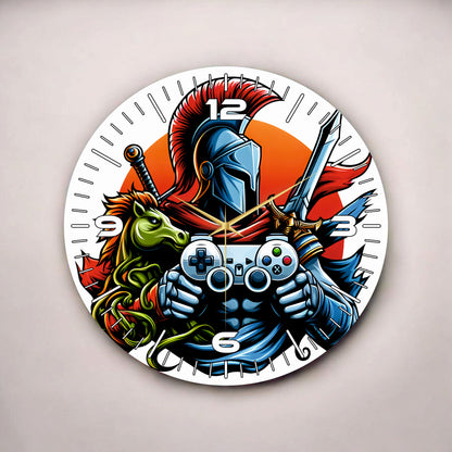 Renkli Baskı Gamer Şövalye Desenli Sayılı Hediyelik Ahşap Sessiz Tablo Duvar Saati