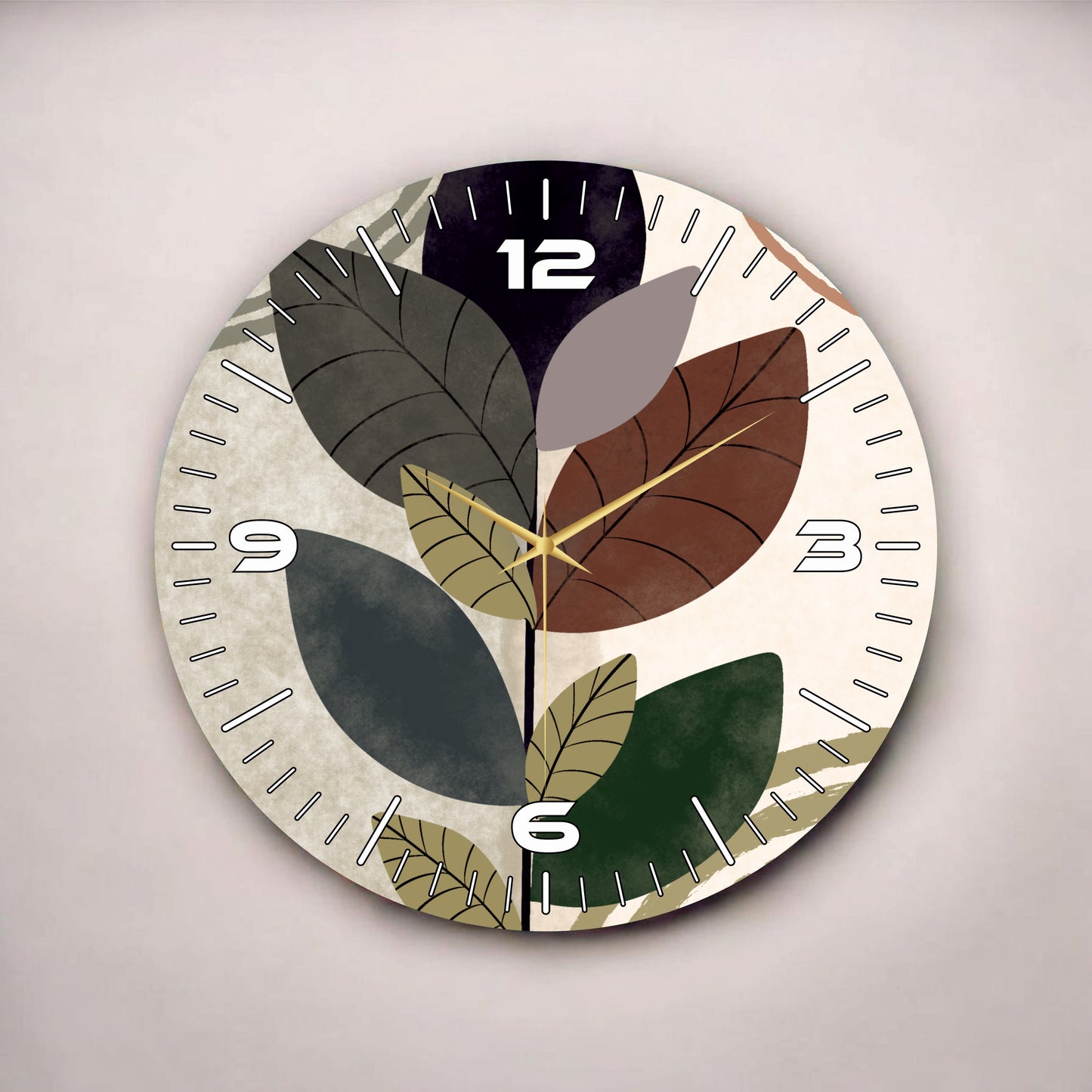 Renkli Baskı Çiçek Yaprak Desenli Sayılı Hediyelik Ahşap Sessiz Tablo Duvar Saati