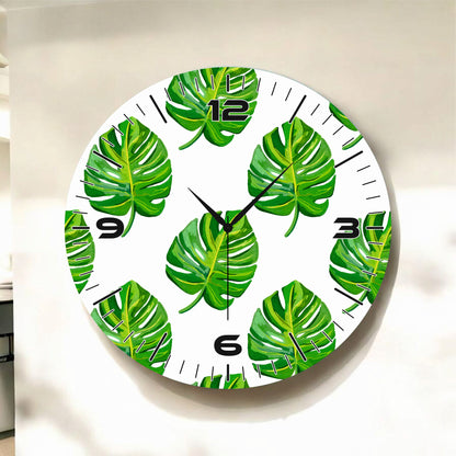 Beyaz Renkli Baskı Yaprak Desenli Sayılı Hediyelik Ahşap Sessiz Tablo Duvar Saati